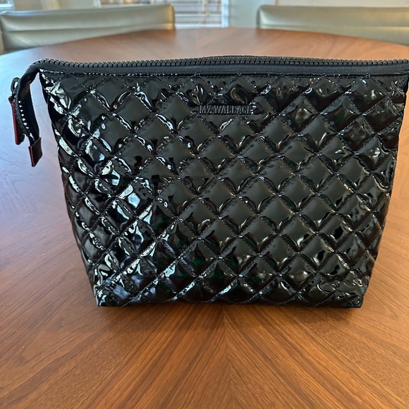 MZ Wallace Black Large Zoey Cosmetic Bag - Laquered Black - Picture 1 of 10